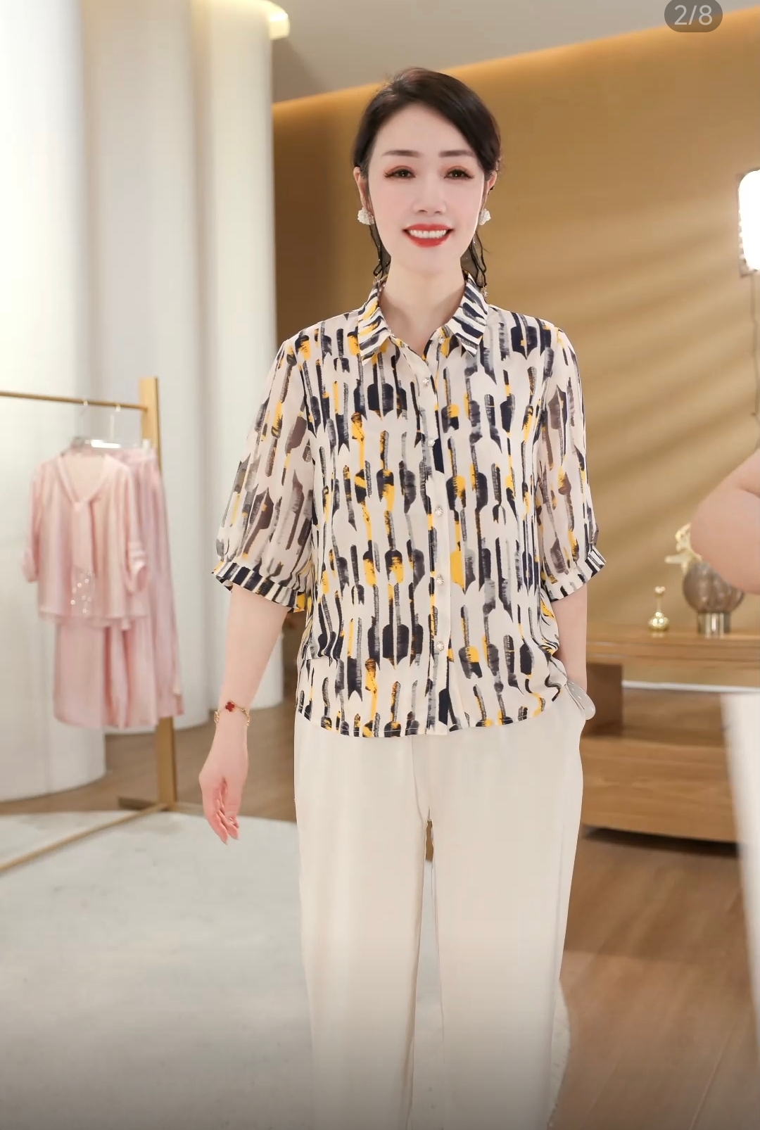 눈 저녁 50 개 수년 엄마 여름 드레스 품격 폴로 칼라 셔츠 중노년 여성 외국 가스 티셔츠 2025 새로운 맨위