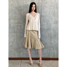 批发复古麂皮绒插片式半身裙低腰荷叶边鱼尾裙