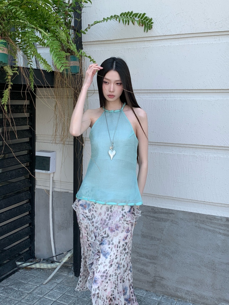 여름 네클라인 비즈 가벼움 민소매 맨위