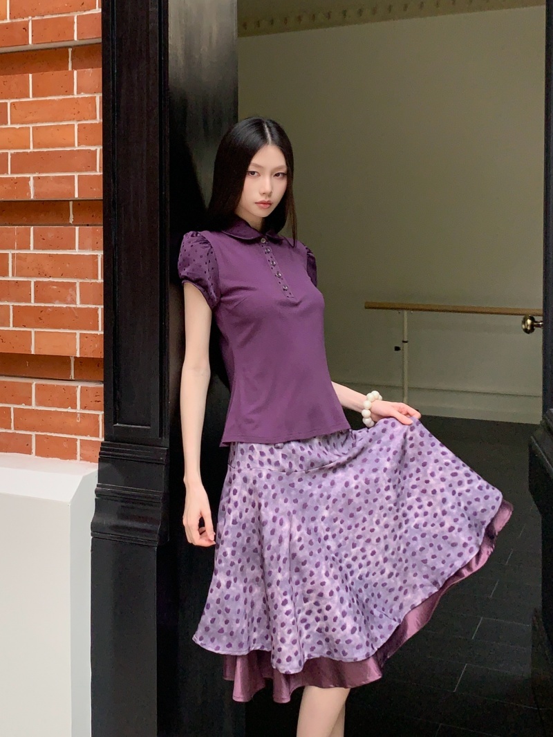 자카드 도트 무늬 패치워크 베이비 칼라 티셔츠 POLO 셔츠