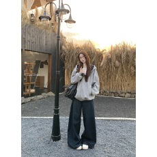 批发实拍实价  宽松连帽复古休闲百搭撞色加绒卫衣上衣