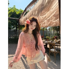 批发实拍实价 莱赛尔混纺肌理感灯笼袖上衣女轻薄透气蕾丝小衫