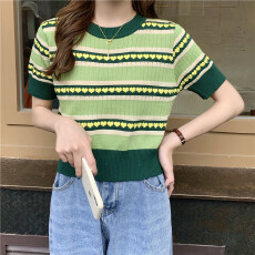 批发爱心短袖上衣女夏季2026年新款韩版针织衫短款爆款半袖毛衣ins