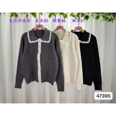 批发2025年秋冬季新款<b class='q'>韩版</b>时尚翻领钉珠毛绒边纹理针织长袖百搭上衣女