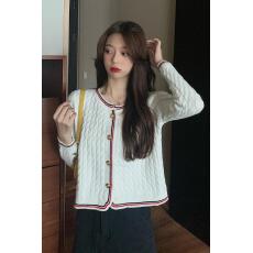 批发秋冬新款圆领韩版短款外搭上衣长袖<b class='q'>针织</b>开衫