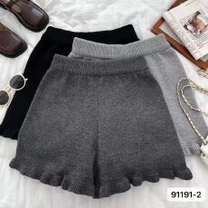 批发新款韩版<b class='q'>甜美</b>百搭木耳边松紧高腰显瘦针织短裤