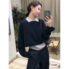 批发秋冬新款韩系慵懒风polo领针织背心叠穿毛衣两件套装