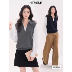 批发秋冬新款韩版时尚POLO领撞色条纹<b class='q'>衬衣</b>拼接假两件长袖上衣女