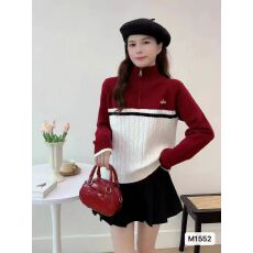 批发流行秋冬季新款 美式复古半开拉链撞色立领毛衣<b class='q'>修身</b>设计感外套