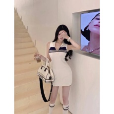 批发若语定制 气质名媛连衣裙2025新款女<b class='q'>夏</b>季别致条纹撞色针织裙小众