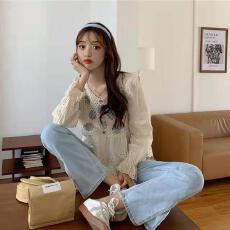 批发新款韩版时尚宽松显瘦刺绣花朵小清新<b class='q'>泡泡袖</b>针织衫女上衣