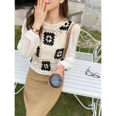 批发<b class='q'>韩版</b>新款重工复古镂空方格针织女春秋设计感时尚显瘦短款上衣潮