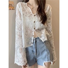 批发韩系慵懒风镂空蕾丝防晒开衫薄款女夏季外搭空调罩衫披肩衬衫外套