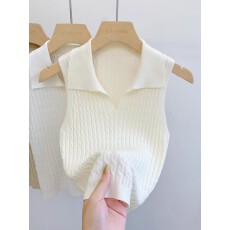 批发复古麻花针织<b class='q'>吊带</b><b class='q'>背心</b>女外穿秋冬内搭<b class='q'>打底</b>衫气质翻领无袖抹胸上衣