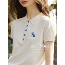好看休闲POLO领波点小马刺绣毛针织衫女夏季2026年新款短袖上衣