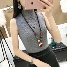 批发百搭修身显瘦<b class='q'>打底衫</b>半高领无袖镂空挂脖针织背心冰爽丝