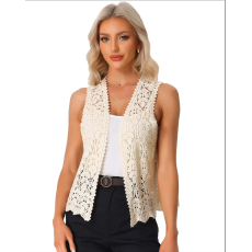 批发外贸新品亚马逊ebay速卖通时尚钩花编织马甲<b class='q'>镂空</b>开衫