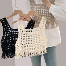 批发新款夏季韩版<b class='q'>镂空</b>流苏外搭叠穿针织吊带背心其他面料