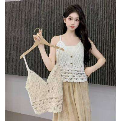 다용도 작은 대중 디자인 섹션 레트로 자수 홀로우 아웃 슬립 외부 가져 가라. 루즈핏 조끼 외국 가스