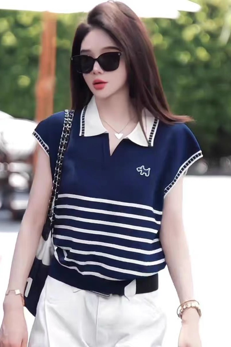 프랑스식 패션 POLO 칼라 배색 민소매 니트 스웨터 여성 2026 여름 새로운 캐주얼 슬림해 보이는 다용도 맨위 트렌디