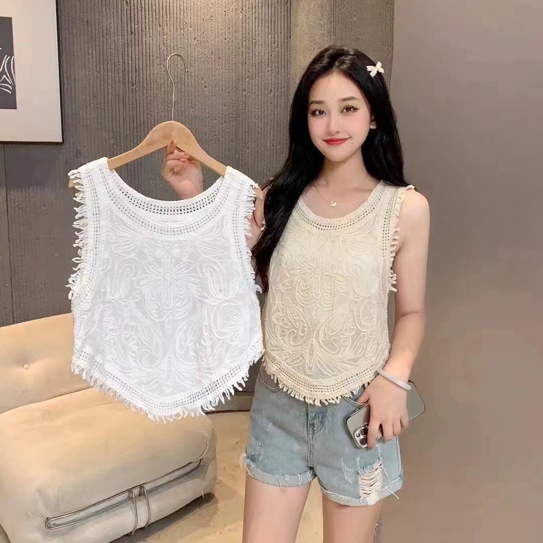 새로운 Chic 근사한 민소매 조끼 여성 여름 달콤한 매운맛 스택 착용 외출용 디자인 센스 고유 한 외국 가스 세련된 맨위