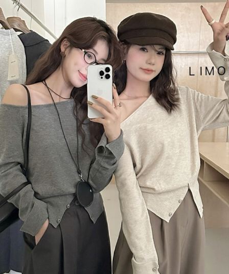 the limon 불규칙 비스듬한 어깨 트임 니트 스웨터 여성 2026 이른 가을 새로운 프랑스식 품격 긴팔 맨위