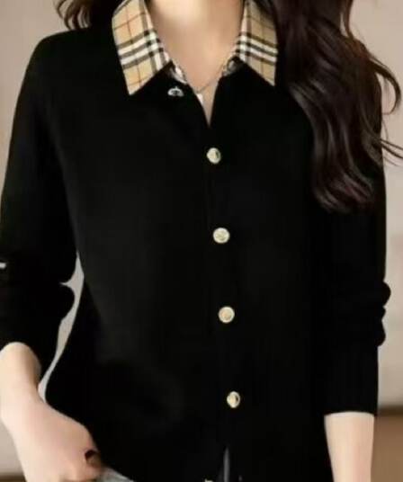 가을 새로운 작은 샤넬 스타일 맨위 여성 패션 스트라이프 스웨터 캐주얼 폴로 칼라 외국 가스 긴팔 니트 스웨터 오픈 가디건