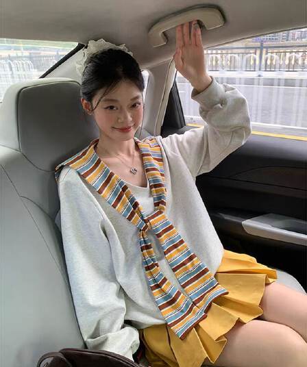 2026 새로운 레트로 페이크 레이어드 스트라이프 숄 후드티 트렌디