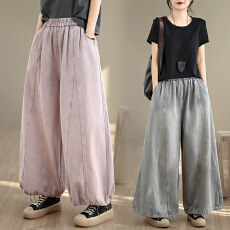 批发实拍2026年复古水洗牛仔阔腿裤宽松<b class='q'>大码</b>休闲个性显瘦<b class='q'>裙裤</b>女