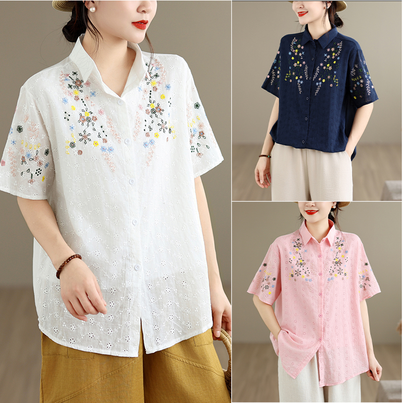 실사 2026 년 여름 새로운 면 린넨 무거운 작업 자수 오픈 가디건 맨위 블라우스