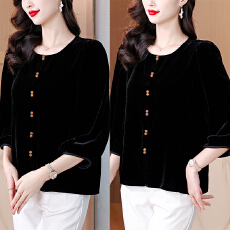 批发2025新款真丝丝绒上衣女黑色大码桑蚕丝<b class='q'>妈妈装</b><b class='q'>外套</b>开衫春秋款