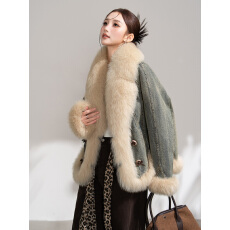 批发仿狐狸毛牛仔派2025新款时尚年轻皮毛一体外套