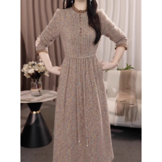 批发轻熟优雅时尚高级<b class='q'>蕾丝</b>边加厚保暖抽绳收腰<b class='q'>连衣裙</b>