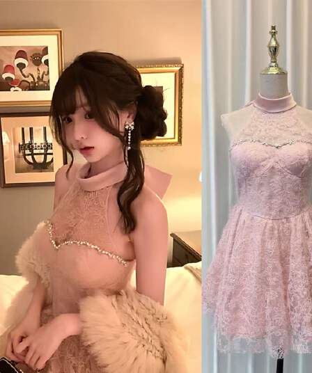 집 매운맛 매운맛 halo lala 팬 사랑 메리 고양이 새틴 행침 목 여성 드레스 허리 수축 퍼프 미니 스커트