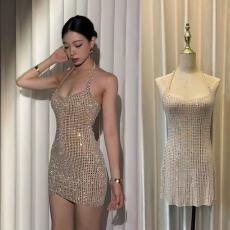 批发重工高级感烫钻挂脖<b class='q'>连衣裙</b>性感收腰<b class='q'>露背</b>包臀辣妹短裙