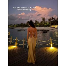 批发清冷贵气精致独特挂脖露背修身显瘦缎面连衣<b class='q'>裙</b>生日约会晚宴<b class='q'>小礼服</b>