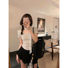 批发实价   辣妹纯欲后背镂空蕾丝飘带上衣短袖