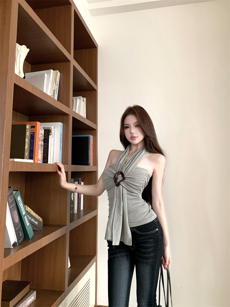 실사 정가 순수한 욕망 품격 원형 고리 리본 디자인 주름 행침 목 스타일 슬립 여성 여름