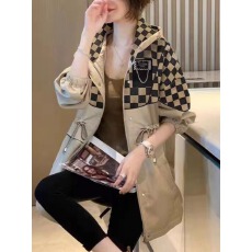 批发大码高级感欧货连帽外套<b class='q'>春</b>季2026新款棋盘格中长款收腰显瘦风衣