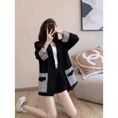 批发小香风格子西装外套小个子2026春季新款韩版宽松休闲黑色西服上衣
