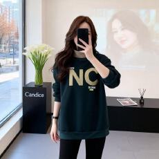 2026新款加厚韩系慵懒风粉色NC字母卫衣女假两件高领休闲套头衫