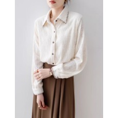 批发法式杏色加绒加厚<b class='q'>长袖</b>衬衫女士2026季新款衬衣独特超好看上衣