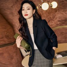 批发咖色西装<b class='q'>外套女</b>2025年春秋新款气质小个子休闲职业短款小西服正装