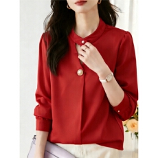 批发实拍2026新款春秋上衣缎面<b class='q'>衬衫女</b>设计感小众高级感气质职业白衬衣