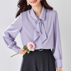 批发缎面纯色长袖雪纺衬衫女2026春季新款减龄时尚洋气内搭打底衫上衣