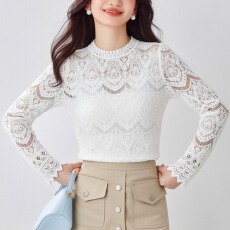 批发2026春季欧货<b class='q'>蕾丝</b>打底衫女装新款韩版内搭网纱上衣洋气