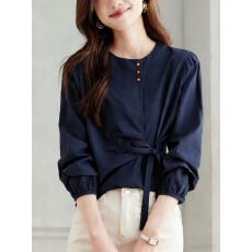 批发早春气质长袖<b class='q'>衬衫</b>女款初秋蝴蝶结绑带别致<b class='q'>衬衫</b>不规则设计独特上衣