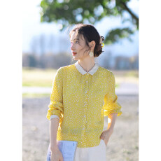 批发黄色纯棉<b class='q'>衬衫</b>女长袖设计感2026年春季新款女装气质<b class='q'>衬衣</b>上衣