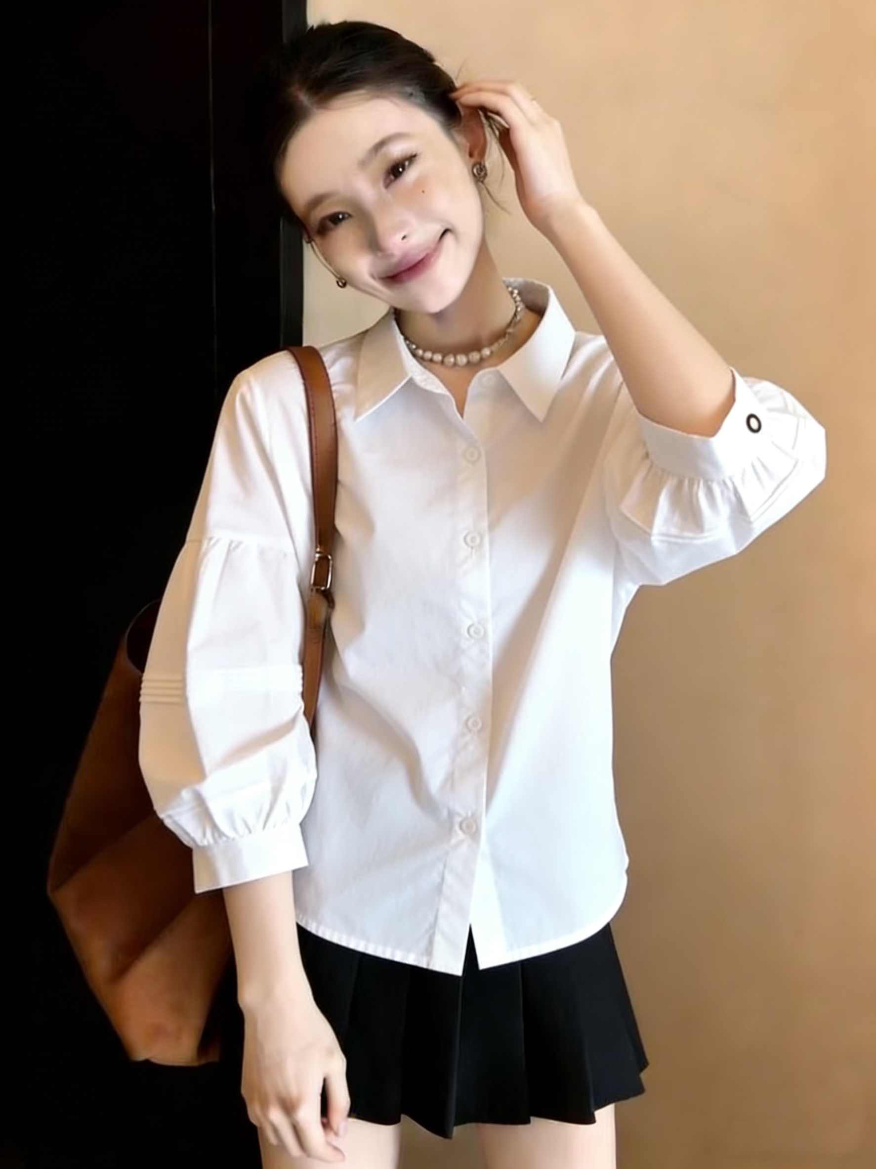 한 부서 느긋한 바람 루즈핏 캐주얼 7부 소매 여성 셔츠 2026 봄 드레스 프로필 모양 품격 슈퍼 잘 생긴 맨위