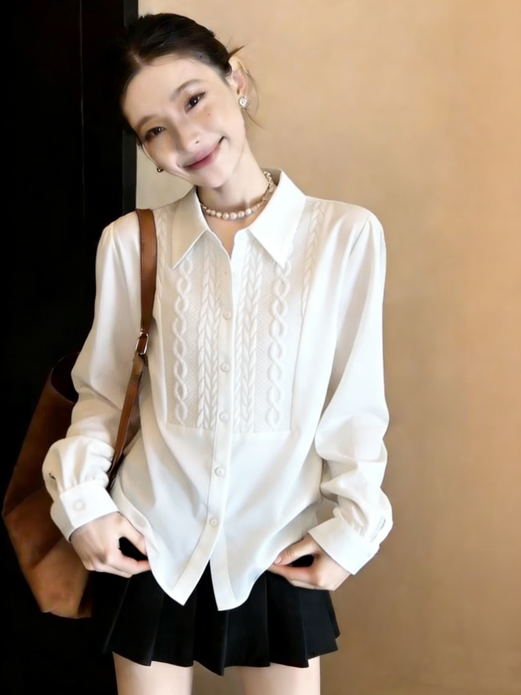 실사 긴팔 패치워크 디자인 센스 작은 대중 품격 여성 셔츠 2026 봄 새로운 셔츠 맨위